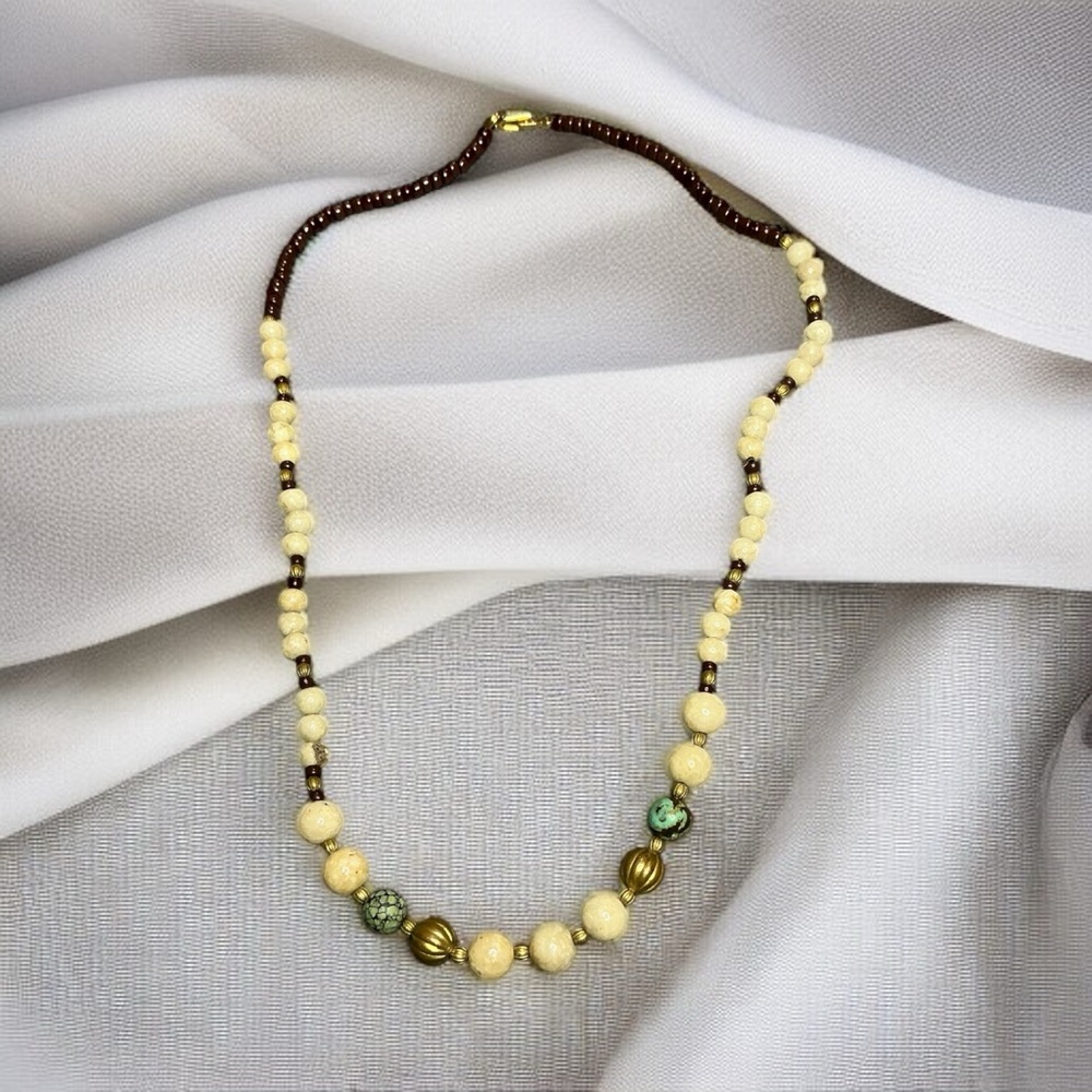 Elegant Cream and Brown Stone Necklace